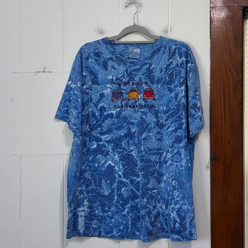 Vintage Hanes San Francisco Bug Car Tie Dye Embroidered T-Shirt XL Blue